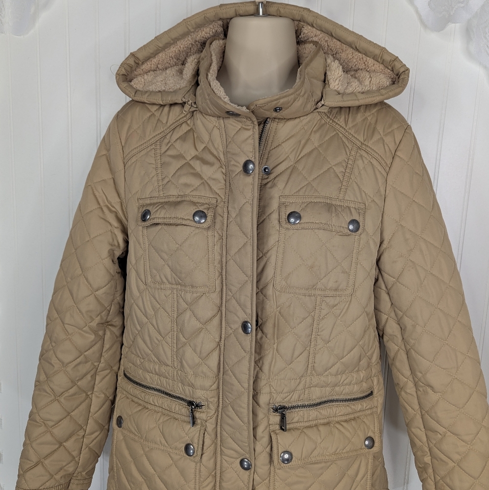 TOMMY HILFIGER Quilted Hooded Cargo Pocket Coat Sz M - Picture 5 of 11